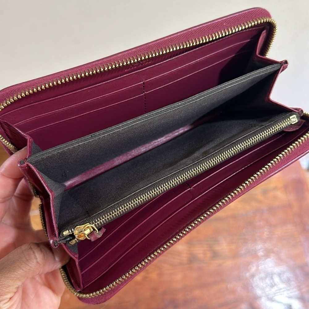 ✨ Fendi Pequin Long Zip Around Wallet Fuchsia Leather Trim - Picture 6 of 9